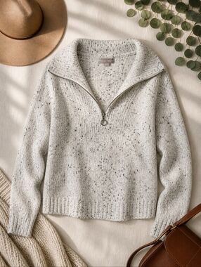 Falls Creek Speckled Knit Sweater Quarter Zip Cozy Pullover Size M